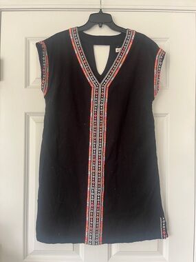 Artisan Ny Black Tunic Dress with Coral and White Embroidery